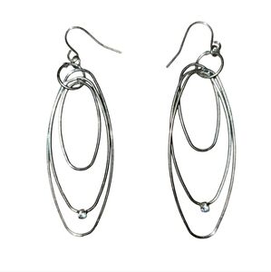 Silver tone Oval Triple Hoop Pierced Earrings With Rhinestone Detail